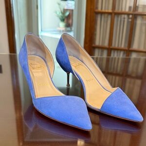 Christian Louboutin Cornflower Blue Suede Pointed-Toe Pumps